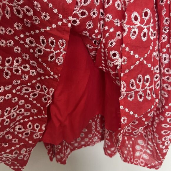 Solitaire Dress Women's Medium Red Midi Eye-lit Embroidered Lined Fit & Flare - Picture 6 of 11